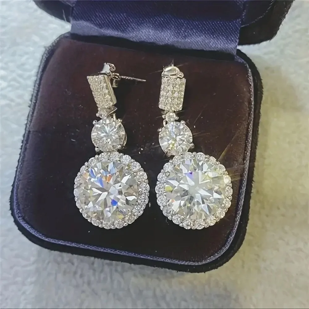 6 Ct T.W. Round Simulated Diamond Halo Drop Dangle, Beautiful, Bridal Earrings - Picture 5 of 10